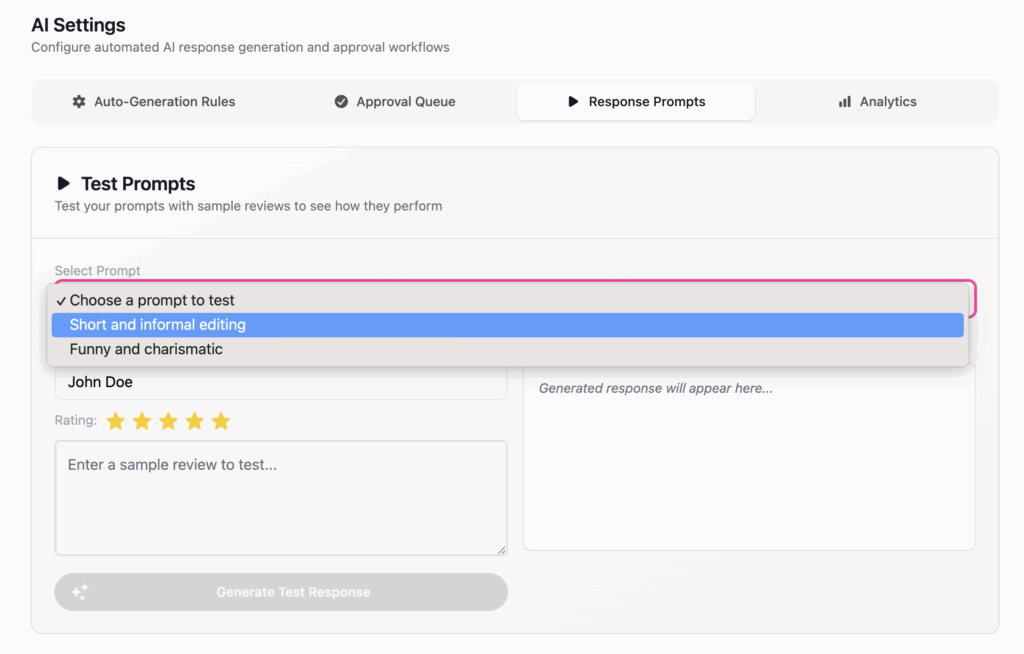 AI Reviews+ prompts
